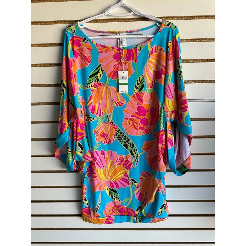 NWT Trina Turk Poppy Tunic Cover Up Top L Floral Beach Pool